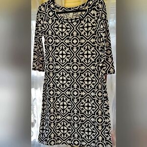 WHITE HOUSE BLACK MARKET Black & White Geometric Patterned Dress Size Small EUC